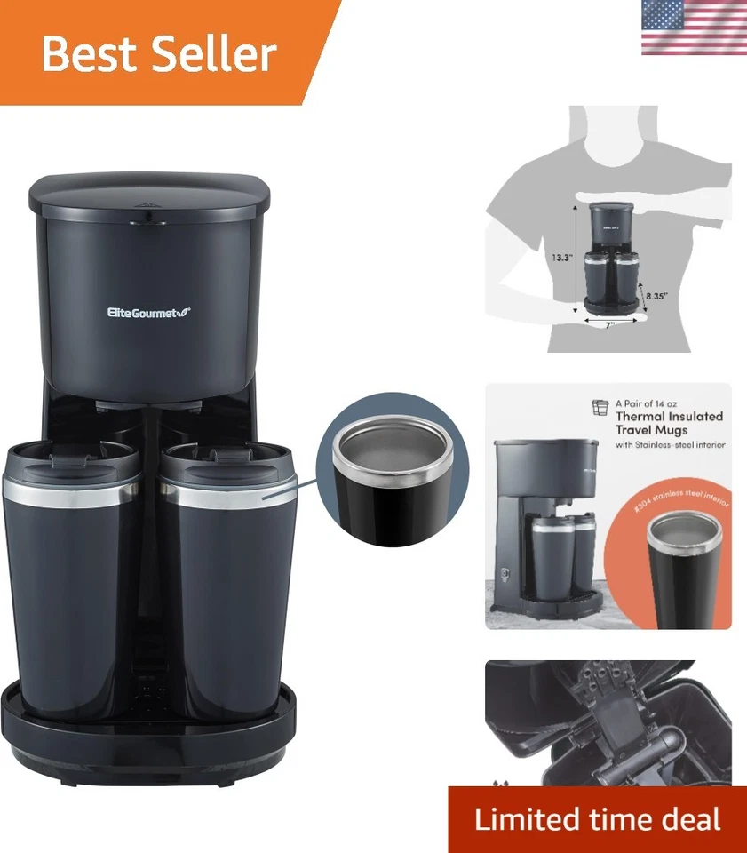 EHC116 Dual Drip Double Coffee Maker Brewer Includes Two 14 Oz Stainless Stee...