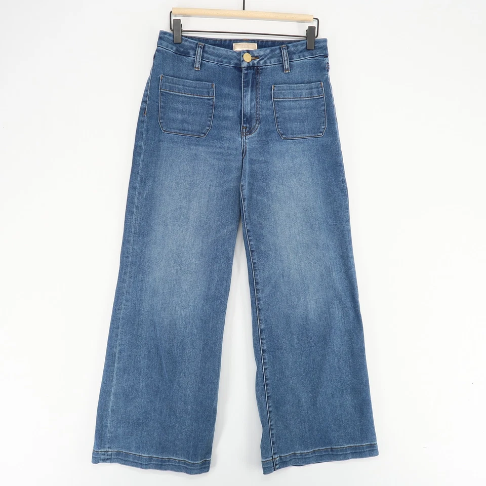 Pantalones de mezclilla para mujer KUT From The Kloth Meg pierna ancha 4 azul tiro alto parche bolsillo Foto 1 de 4