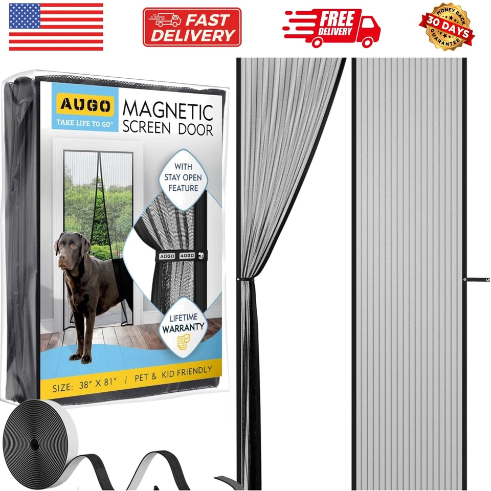 AUGO Magnetic Screen Door - Self Sealing Heavy Duty Hands Mesh Partition...