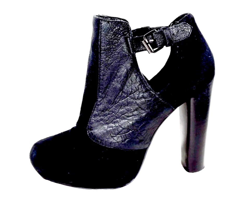 TOPSHOP Mujer Talla 8 Botín Plataforma Negro Tacón Alto Gamuza Cuero Londres Punk Foto 1 de 4