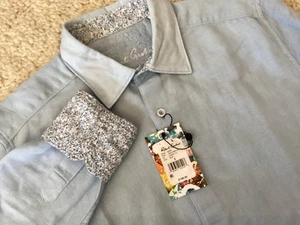 ROBERT GRAHAM Boris Flip Cuff Light Blue Linen Blend Long Sleeve Size S New - Picture 1 of 6