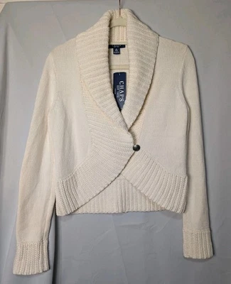 Cárdigan tejido cuello blanco chal Chaps para mujer botón único M (677) Foto 1 de 4