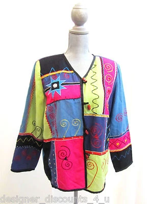 Indigo Moon Negro QVC Arte para Usar Colorido Blazer Chaqueta Top Talla L Grande 14 Usado en Excelente Condición Foto 1 de 4