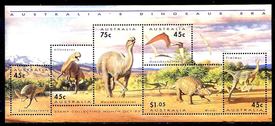AUSTRALIA (SCOTT 1347A) - 1993 DINOSAURS - SOUVENIR SHEET (6) - MNH - Image 1 of 1