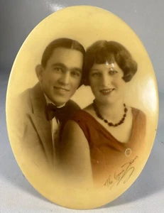 Vintage HAND COLORED  PORTRAIT  of a YOUNG COUPLE FRAMED Early 20th Century - Picture 1 of 8