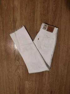 NWT WOMEN'S LEVI JEANS 501 Original Straight High Rise Button Fly Distress White - Picture 1 of 3