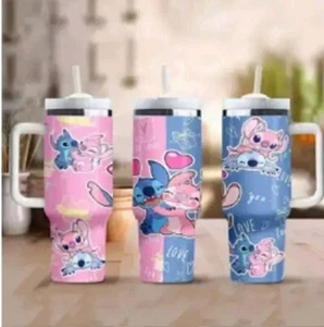 New Disney 40oz Stitch tumbler Stainless Steel With Handle And Lid - Picture 1 of 4