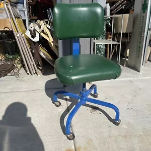 VTG Mid Century MCM Green Blue Steel Rolling Industrial Office Secretary Chair - Picture 1 of 5