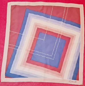 SCARF ITALY VINTAGE AUTHENTIC GABRIELLI GEOMETRIC ART PINK BLUE SILK 35" SQUARE - Picture 1 of 5