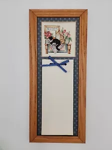 Vintage Needlepoint Cats Wall Message Note Pad Holder Handmade Wood Frame 15x6.5 - Picture 1 of 18