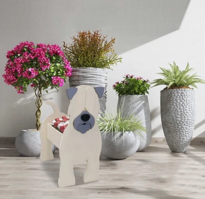 Lindas macetas para perros al aire libre plantas de trigo áspero espiga macetas de madera jardín Foto 1 de 4