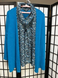 Notations Woman 3X Blue & Black Paisley Blouse With Attached Sweater - Picture 1 of 4