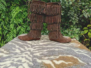 Michael Kors Brown Suede leather knee high Tassle boots UK size 4.5 EU 37.5 - Picture 1 of 12