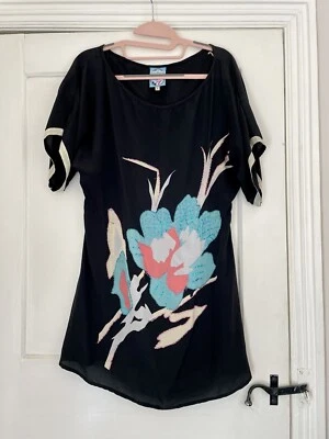 Uttam Boutique Strandkleid schwarz Seide Gr. S (UK 10) Perlen verziert Blumen - Bild 1 von 4