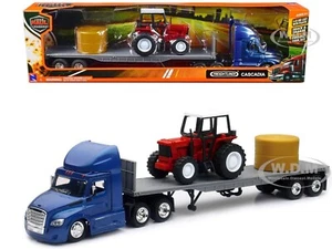 FREIGHTLINER CASCADIA FLATBED BLUE W/TRACTOR & HAY 1/43 DIECAST BY NEW RAY 16083 - Picture 1 of 1