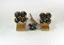 Wrap Cufflinks Gold Tone with 4 Gray Rhinestone Inserts and Matching Tie Tack 