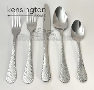 Kensington Home Euro Hammered 20pc 18/0 Stainless Steel Flatware Set for 4 GB - Picture 1 of 7