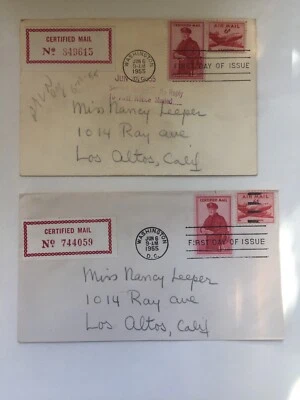 Lot of 2 CERTIFIED MAIL FIRST DAY COVER FDC 1955 WITH RECEIPT Washington - Image 1 of 4