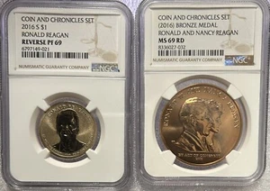 2016 Coin and Chronicles Ronald Reagan & Medal $1 NGC REVERSE PROOF PF69/MS69 RD - Picture 1 of 6