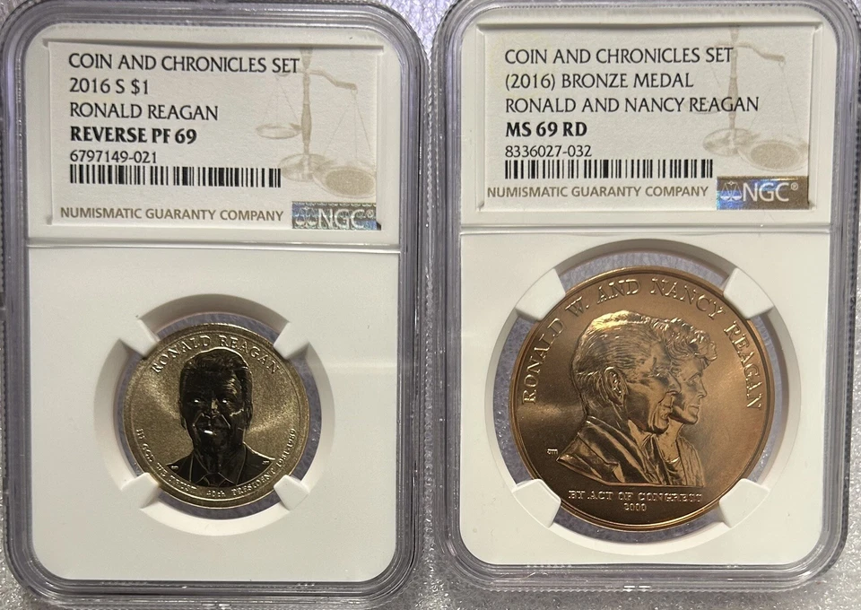 2016 C&C Ronald Reagan NGC Reverse PF 69 & Bronze Medal MS 69 RD - Image 1 of 4
