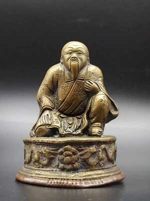 清代老子铜像内藏经 Escultura china Qing del siglo XIX Estatuilla Laozi Escrituras en el interior Foto 1 de 4