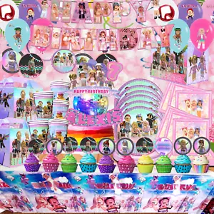 GIRBlox PARTY SUPPLIES BIRTHDAY DECORATION BALLOON TABLEWARE CUPCAKE CAKE TOPPER - Picture 1 of 80