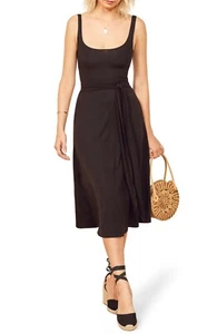 REFORMATION Black Waist Tie Wrap August Stretch Jersey Midi Tank Pocket Dress XS - Picture 1 of 12