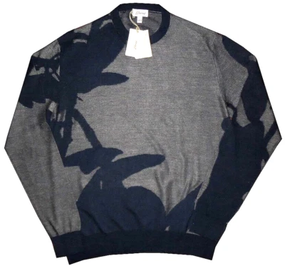 $1650 NEW BRIONI SWEATER XL / XXL E 56 SLIM FIT DENIM BLUE CAMO KNIT COTTON SILK - Image 1 of 4