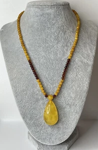 GENUINE Yellow BALTIC Amber Stone NECKLACE.EGG YOLK Color Amber Stone PENDANT. - Picture 1 of 16