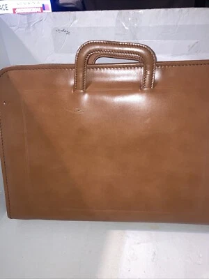 Vintage Tan Leather Retractable Handle Portfolio Briefcase Coats Clark Zipper  - Image 1 of 4