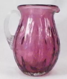 Amethyst Art Glass Creamer Blown Clear Applied Handle Vintage - Picture 1 of 6