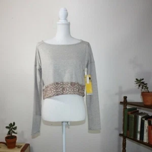 Lole Shirt Womens Small Beige Crop Top Long Sleeve Organic Anada Active Lounge - Picture 1 of 7