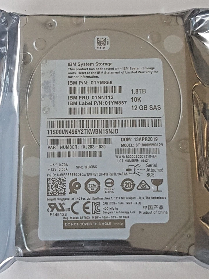 1.8 SAS IBM ST1800MM0129 Fru 01NN112 12GB 10K RPM 128MB 2,5 " Hard Drive New - Image 1 of 1