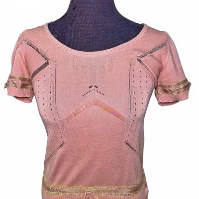 Top tejido rosa manga corta vintage Y2K delicado Marc Jacobs con detalles de lazo talla S Foto 1 de 4