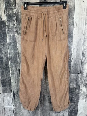 Pantalones de pierna ancha texturizados de lino Athleta Cabo para mujer marrón tostado a rayas calce relajado 8 Foto 1 de 4