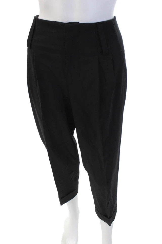 Женские шерстяные плиссированные брюки Alice + Olivia на талию с манжетами на лодыжку черные размер 4 - Изображение 1 из 4