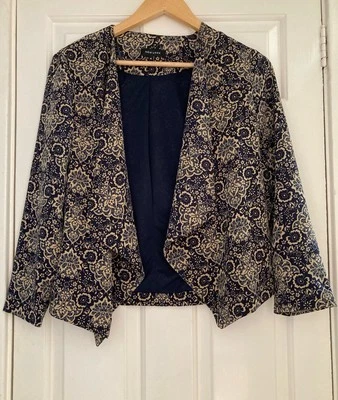 New Look Size 8 Navy & Beige Floral Polyester Waterfall Open Lightweight  Jacket - Image 1 of 4
