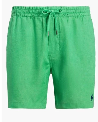 Шорты мужские Polo Ralph Lauren LT классический крой зеленые 100% лен эластичные на шнурке - Изображение 1 из 4