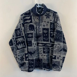 Columbia Boys 18/20 Fleece Sweatshirt Blue 1/4 Zip Whale Polar Bear Pockets - Picture 1 of 9