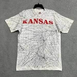 Vtg 90s All Over Print Map T Shirt XL Single Stitch Kansas USA States NOS Stains - Picture 1 of 24