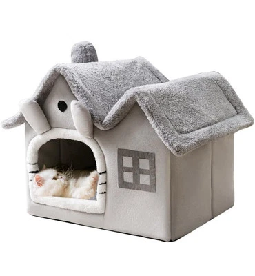 Cama canil para casa de cachorro e gato interna tenda levantada tapete almofada telhado duplo casa - Imagem 1 de 4