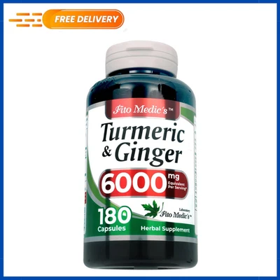 Complejo Tumérica Curcumina Max Potencia y Jengibre 6000 mg, 180 Cápsulas Ultra Alto Foto 1 de 4