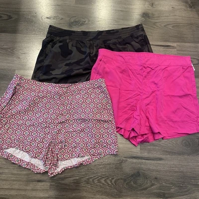 Antiguo Lote Corto Informal Azul Marino Para Mujer XL Playa Pull On Púrpura Floral, Rosa Caliente, Camuflaje Foto 1 de 4