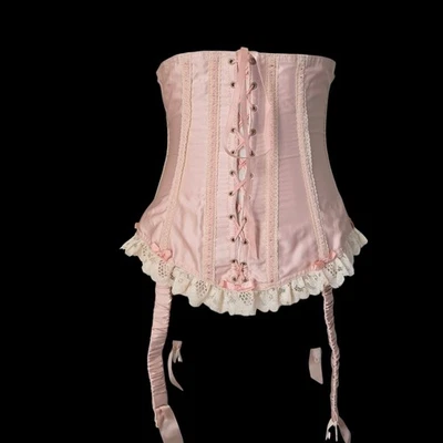 Exquisito Corsé Waspie Vintage Años 70 Rubor Melocotón Satinado Janet Reger Tirantes M Foto 1 de 4