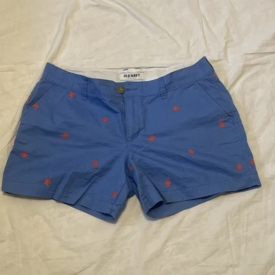 Old Navy Women's 8 Blue Palm Tree Embroidered Shorts - Image 1 of 4
