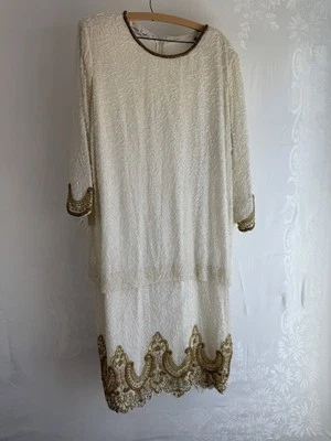 Laurence Kazar Wedding Ivory Gold Sequin Beaded Lace Blazer Jacket 2XL - Image 1 of 4