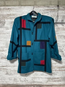 Vintage MONDRIAN COAT Wool Artsy Turquoise Teal International Scene 1980s 1990s - Bild 1 von 8