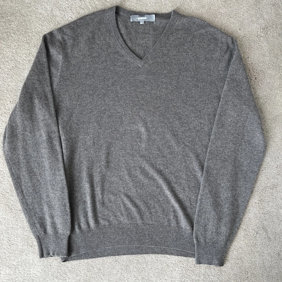 Suéter Neiman Marcus Masculino Extra Grande 100% Cashmere Decote V Taupe Macio Silencioso Luxo - Imagem 1 de 4