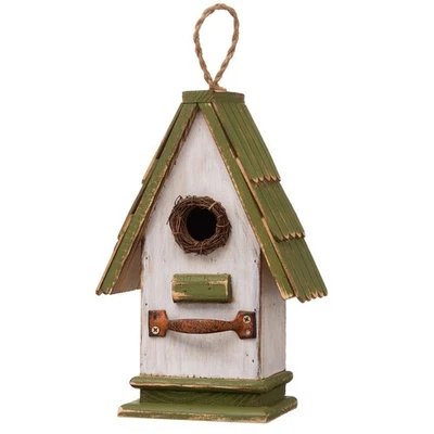 Подвесной скворечник 10,25 дюйма L с зеленой белой крышей деревянный садовый скворечник для улицы - Изображение 1 из 4