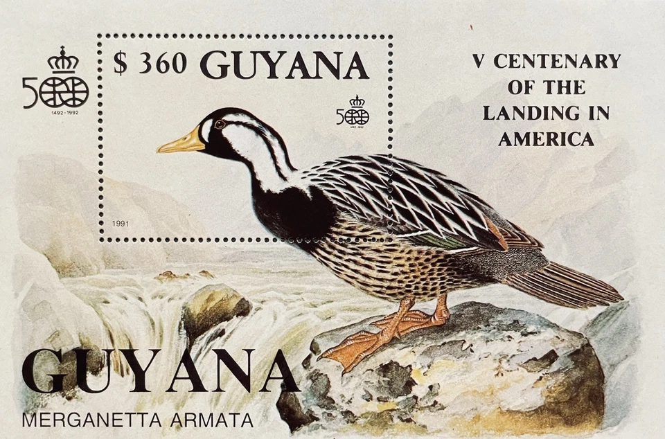 GUYANA DISCOVERY OF AMERICA 500TH ANNIV STAMPS S/S 1991 MNH TORRENT DUCK BIRD - Image 1 of 1